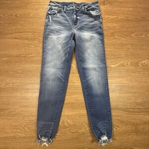 KanCan Jeans Women's 27 Skinny Distressed Raw Hem Stretch Denim Blue